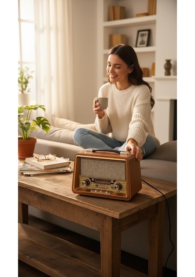 Rt-680 Gerçek Ahşap Eskitme Bluetooth Hoparlör Mp3 Çalar Müzik Kutusu Nostaljik Radyo