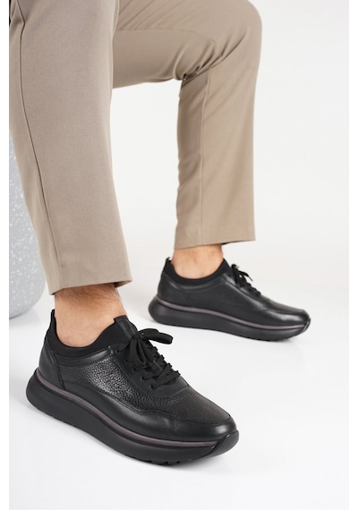 Fame Step Hakiki Deri Erkek Yürüyüş Ayakkabısı Casual Comfort Streç Yapı Bağcıksız Kullanım Ortopedik Günlük Rahat Taban Siyah Sneaker
