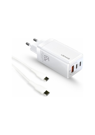 Usams US-CC110 65W GaN Şarj Başlığı + US-SJ459 100W Type-C to Type-C Şarj ve Data Kablosu Hızlı Şarj Kiti