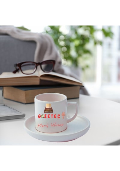 Gaztecilere Özel İsimli Türk Kahve Fincanı Ve Altı Beyaz