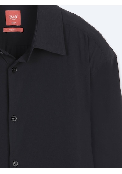 Kip Siyah Düz Regular Fit Uzun Casual Gömlek