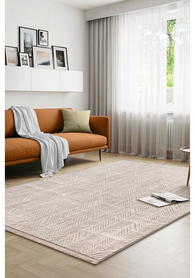 Yalın Modern Dokuma Halı Kaymaz Tabanlı Yıkanabilir Salon Ve Oturma Odası Halısı 5577 Krem Bej Bej