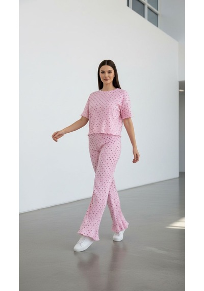 Divinus Kalp Desenli Fırfırlı Pijama Takım Pembe