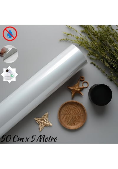 Parlak Beyaz Arkası Gri Mobilya Ve Dolap Kaplama Folyosu 50 Cm X 5 Metre