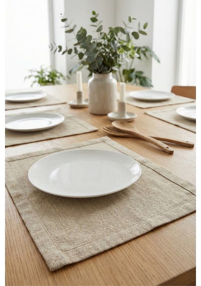 Lınen 6 Adet Organik Ham Yıkanmış Keten Amerikan Servis 35 X 45 Cm Sofra Sunum Seti Bej