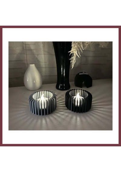 Storeşahin 3d Baskı Modern Çizgili Mumluk - Tealight Mumluk 1 Adet -gri Shn0720