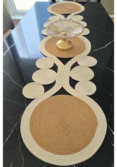 Jüt Hasır Doğal Boho Görünümlü Krem Bej 30x100 Cm Runner Amerikan Servis Masa Dekoru Krem-bej Krem-bej