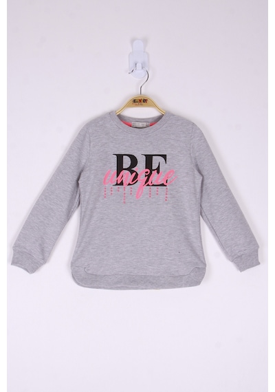 Toontoy Kız Çocuk Be Baskılı Sweatshirt Gri Melanj