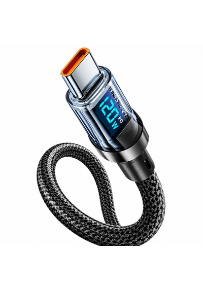 Alfais 6058 Usb Type C Hızlı Telefon Data Şarj Kablosu Led Ekranlı Dijital 120w Veri Kablosu 2 Metre