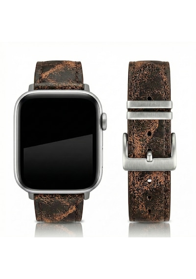 Goldoni Apple Watch Uyumlu Antik Kahverengi İnce Gerçek Deri Kordonu Metal Köprülü