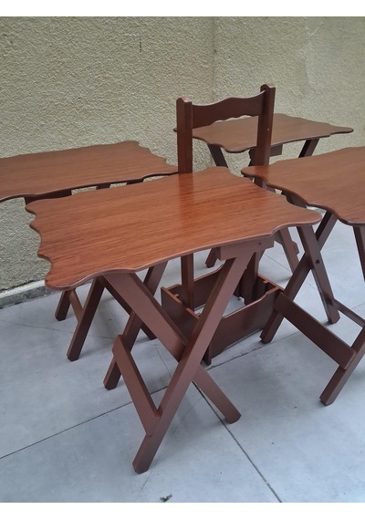 Zigon Çanta 90560 Sehpa Dikdörtgen Model Kayın Torna Parlak Ceviz Boya El Yapım Kahverengi