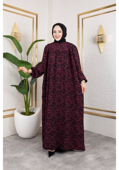 Nevayla Moda Robalı Desenli Viskon Elbise - Gül Kurusu / E0126 Gül Kurusu