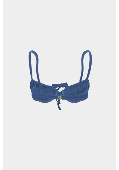 Açelyaokcu Premium Büzgü Detaylı Luna Slim Fit Kadın Bikini Üstü İndigo