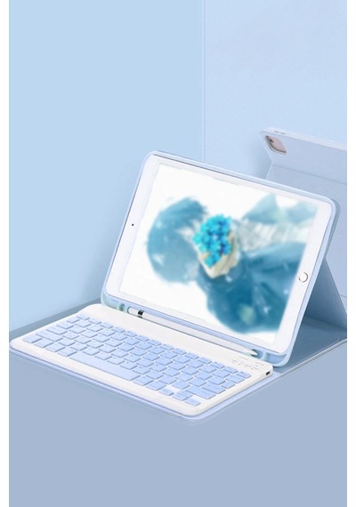 Mey İthalat Apple Uyumlu iPad Pro 11 2024 Kılıf Kc01 Smart Klavyeli Tablet Kılıfı - Açık Mavi Arka Kapak