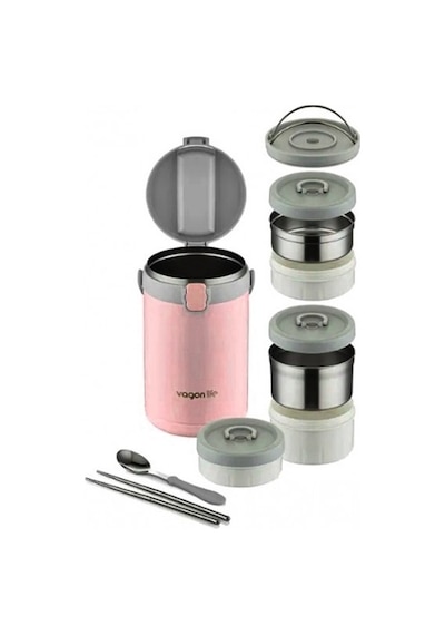 Lunchbox 3 Katlı 4-6 Saat Sıcak/soğuk Termos Çelik Sefer Tası Beslenme Kabı 2100ml Yeşil Açık Yeşil