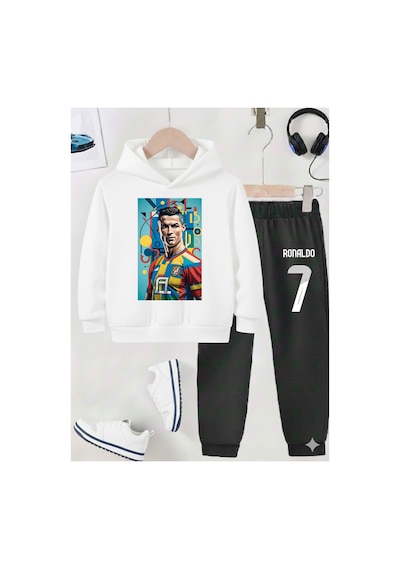Stil X Ronaldo Baskılı Erkek Çocuk Eşofman Takımı, 3 İplik Şardonlu Kumaş Siyah-beyaz 4 Stil X Ronaldo Baskılı Erkek Çocuk Eşofman Takımı, 3 İplik Şardonlu Kumaş Siyah-beyaz 4