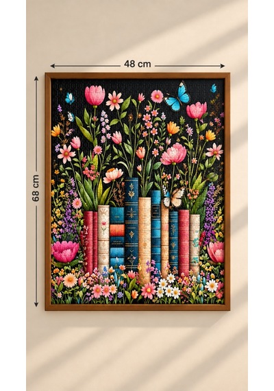1000 Parça Çiçekler Ve Kitaplar Puzzle 48 X 68 Cm Yüksek Baskı Kaliteli Eğlenceli Puzzle