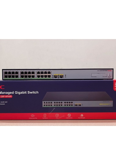 H3c S1600v2-26p-hpwr, 24 Port, Gigabit, Poe 370w, L2, 2 Port Gigabit Sfp, Web Yönetilebilir, Masaüstü Switch