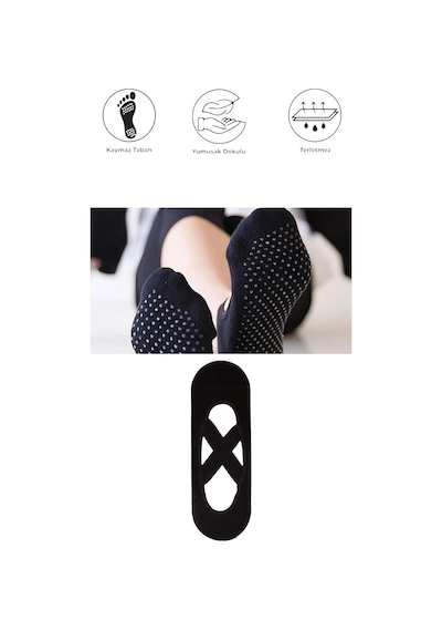1 Adet Kadın Kaydırmaz Tabanlı Yoga Pilates Fitness Dans Ve Spor Çorabı Siyah