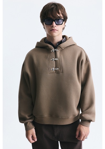 Vamos Boxy Fit Metal Klips Kapama Sweatshirt Vizon