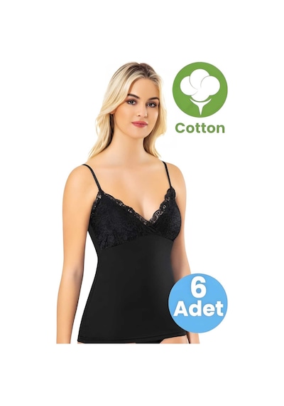 Tezzgelsin Kadın 6'lı İp Askılı Dantelli Atlet Siyah