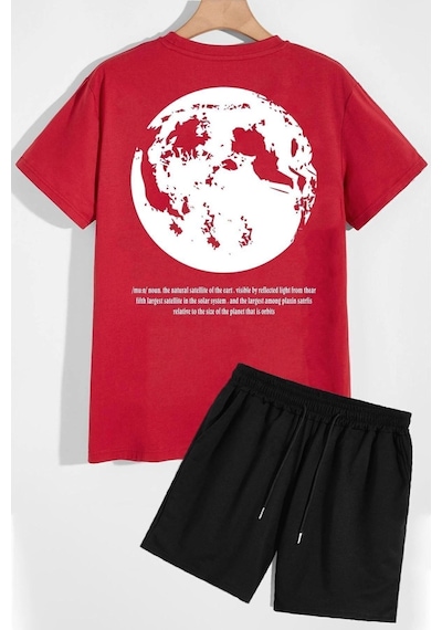 Uyguntarz Evren Temalı Şort T-shirt Eşofman Takımı Kırmızı