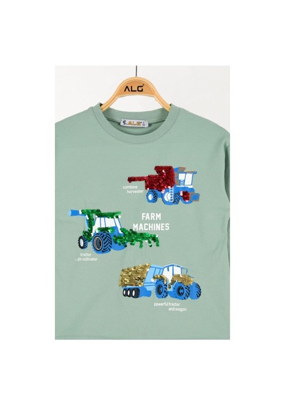 Alglıfe Erkek Çocuk Pullu Sweatshırt Mint Yeşili