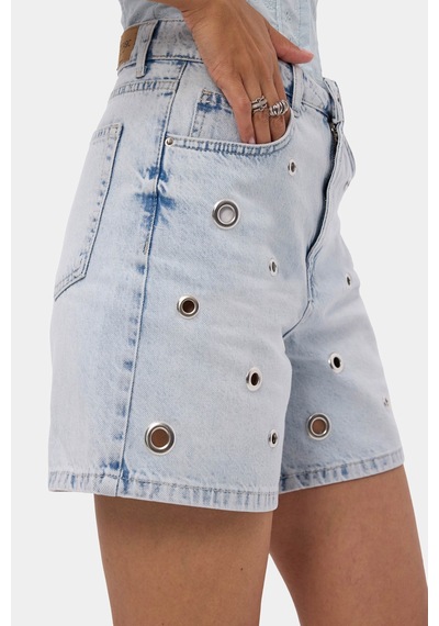 Itsbasic Kadın Kot Rengi 4s6-3 Relax Mom Kuş Gözü Detaylı Tasarım Denim Şort