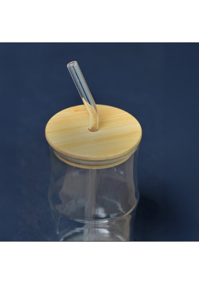 Paçii Bambu Kapaklı Pipetli Bardak - Açık Kahverengi / Şeffaf - 330 Ml Renkli
