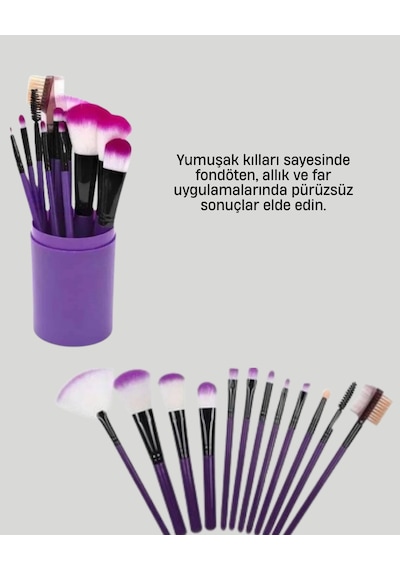 Kusursuz - 913 - Makyaj İçin 12 Parça Profesyonel Fırça Seti Tnabilir - Csmo-tex - Kutu Hediyeli