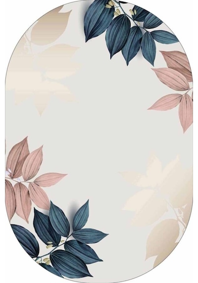 Krem Yapraklı Banyo Halısı Klozet Oval Paspas Seti Bs094n11
