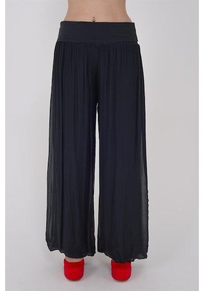 Bohem Stil İtalyan Yarasa Kol İpek Bluz & Pantolon Takım-8767 Antrasit