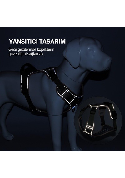 Yacel Köpek Tasması Ve Gezdirme Halatı Göğüs Ve Sırt Setli Reflektörlü 10, Haki, M