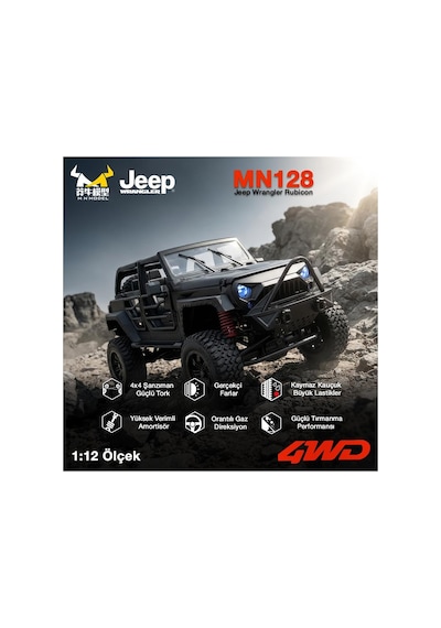 Mn Model Mn128 1/12 Jeep Wrangler Rubicon 4wd Rc Model Crawler Offroad Truck Uzaktan Kumandalı Araba Rtr Siyah+dahili Işık Seti Mn-128 7600000036349