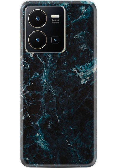 Vivo Y35 Kilif Resimli Silikon Blue Mix Mermer 1377 566402401