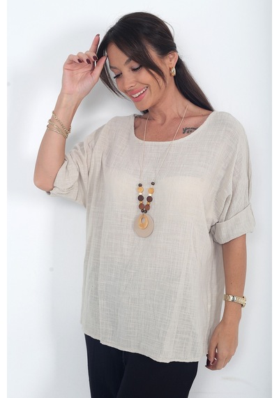 By Saygı Kadın İtalyan Coton Oversize Bluz Bej