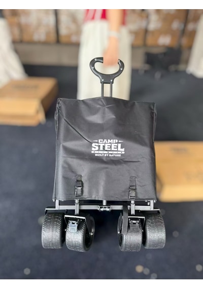 Camp Steel 100 Litre Fren Sistemli, Rulmanlı, Kalın Teker, Xxl Boy Katlanır Vagon 91x50x56 Cm Plaj Taşıma Ve Kamp Piknik Arabası - Siyah