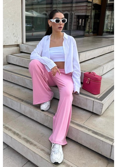 Madmext Pembe Yüksek Bel Rahat Kesim Geniş Paça Kadın Eşofman Mg2309 Pembe Madmext Pembe Yüksek Bel Rahat Kesim Geniş Paça Kadın Eşofman Mg2309 Pembe