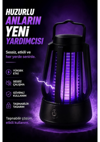 Mor Işıklı Taşınabilir Sineksavar Lamba Tek Tuşlu Koruyucu Gövdeli Kullanışlı Cihaz