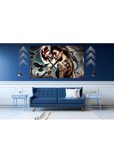 Ti-play Suikastçi Kadın Samuray Ay Işığı 60x90cm Modern Pvc Çerçevesiz Tablo