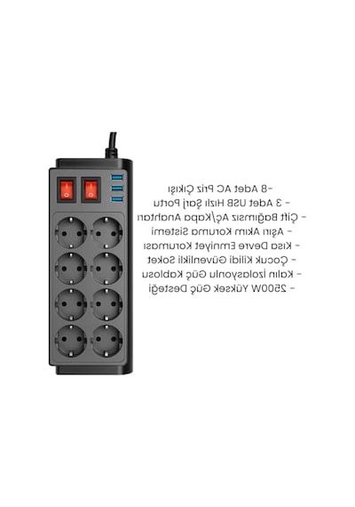 8 Prizli Çoklu Uzatma Prizi - 3 Usb Hızlı Şarj Portu İle Güvenli Kontrol
