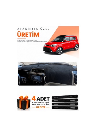 Kia Soul 2014-2019 Uyumlu Torpido Koruma Örtüsü Oto Kılıfı - Siyah Gri