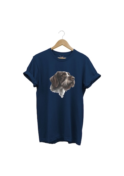 Avcılık Hunting Drahthaar Draktar Av Köpeği Baskılı %100 Pamuk Regular Fit Unisex T-shirt Lacivert