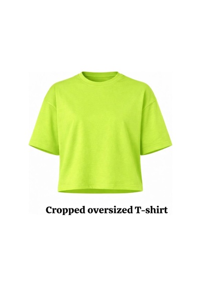 Kadın Yeşil Oversize Crop Pamuk T-shirt Yeşil
