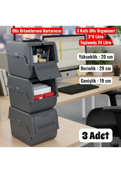 Technow Motek Mt-40 S-box 8 Litre 3'lü Çok Amaçlı Organizer Düzenleyici Antrasit 3 8litre Antrasit