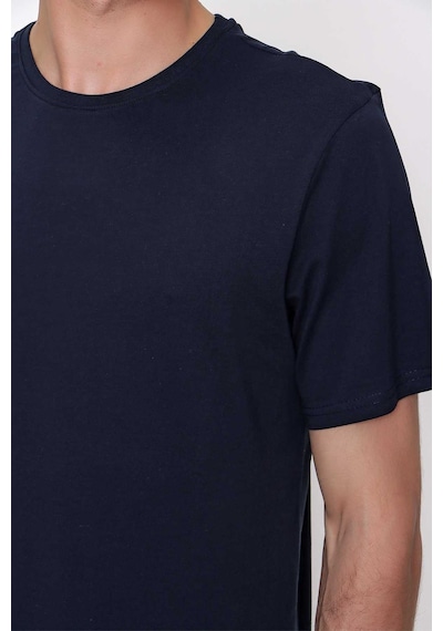 Erkek Lacivert Basic Düz %100 Pamuk Bisiklet Yaka Slim Fit Dar Kesim Kısa Kollu Tişört Lacivert