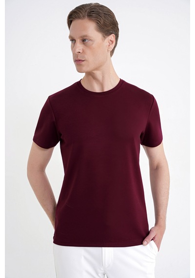 Efor Comfort Fit Bisiklet Yaka %97 Esnek Pamuklu Bordo Tişört Ts 885