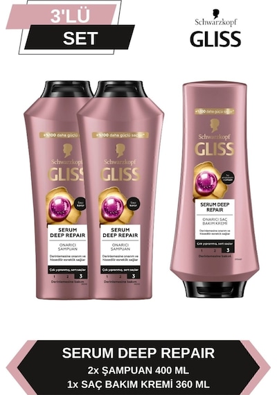 Gliss Serum Deep Repair Şampuan 2 x 400 ML + Saç Kremi 360 ML