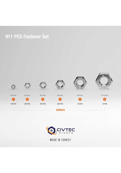 Civtec 911 Parça 12 Çeşit Somun Ve Pul Seti - Takım Çantası