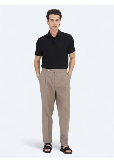 Kip Koyu Vizon Dokuma Carrot Fit Casual Pamuk Karışımlı Pantolon Vizon